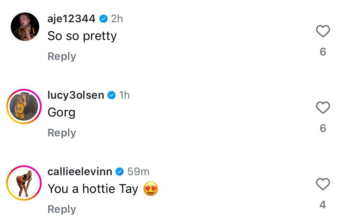 Iowa women's basketball players hype up McCabe in her Instagram comments